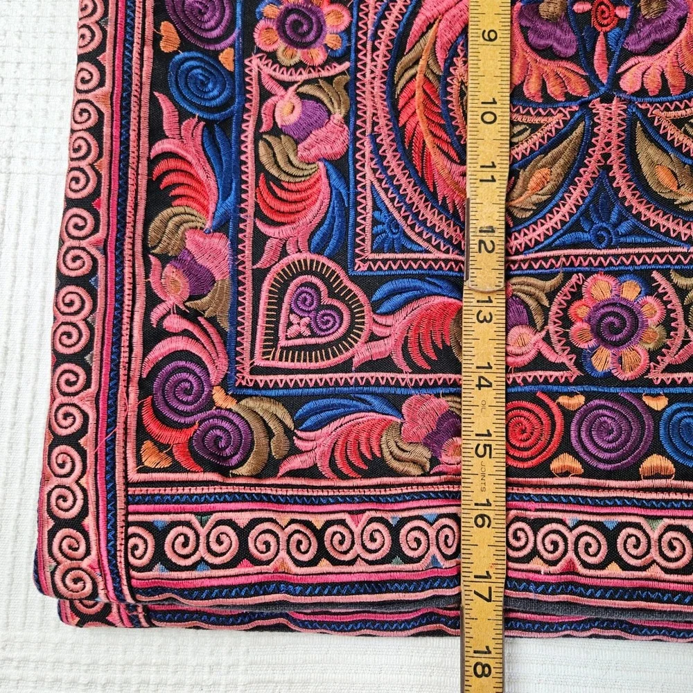 2pc Boho Embroidered Throw Pillow Shams Square Black‎ Multicolor